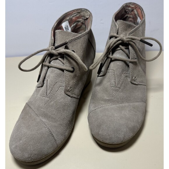 Toms Desert Wedge Women 11 Beige Taupe Suede Kala Wedge Ankle Booties Shoes - Picture 1 of 9
